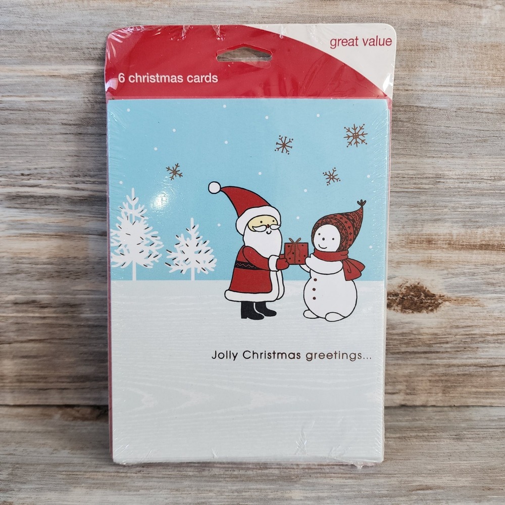 Carlton Cards 6 Count Christmas Cards Santa and Snowman Boxed Set with Envelopes